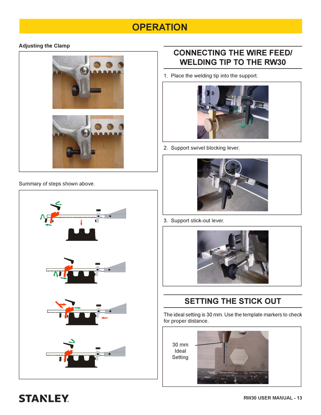 Stanley Black & Decker RW30 user manual Setting the Stick OUT 