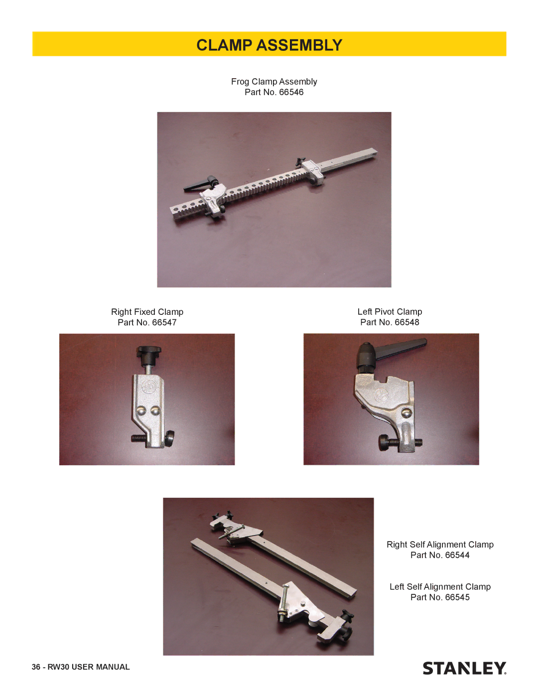 Stanley Black & Decker RW30 user manual Clamp Assembly 