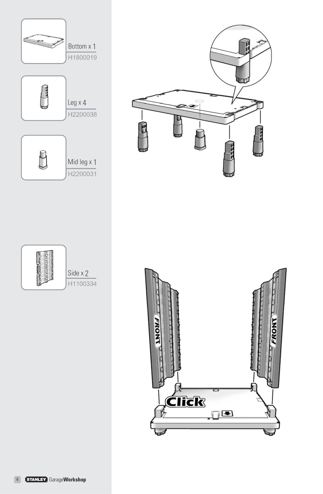 Stanley Black & Decker T3 manual Bottom x, Leg x, Mid leg x, Side x 