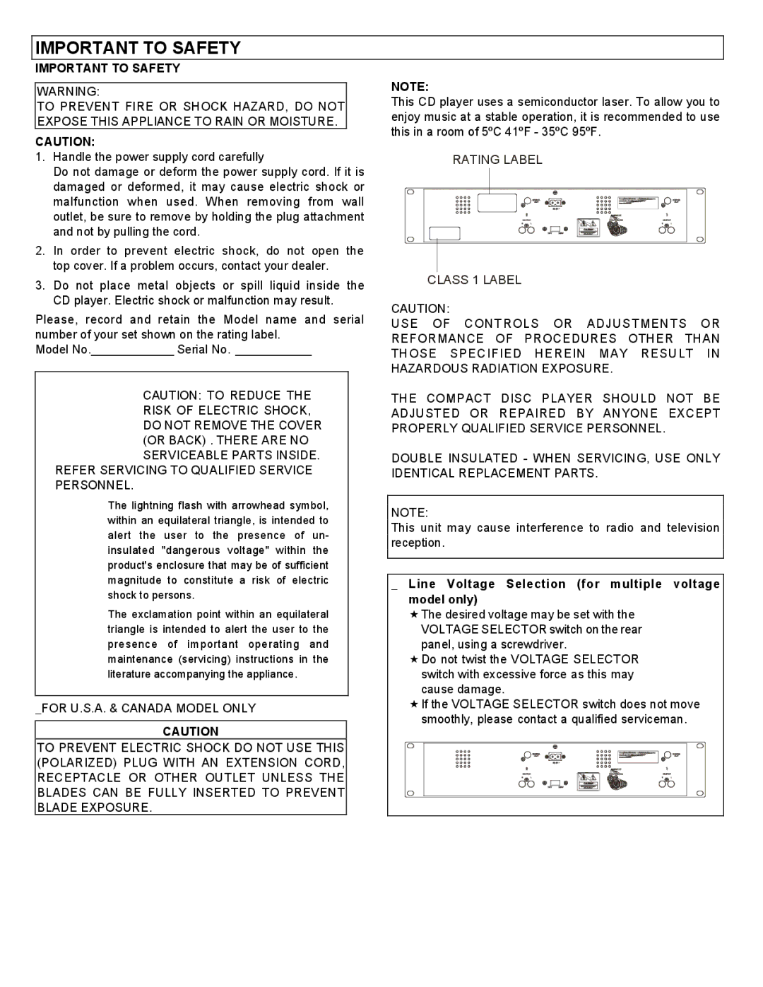 Stanton C-500 user manual Important to Safety 