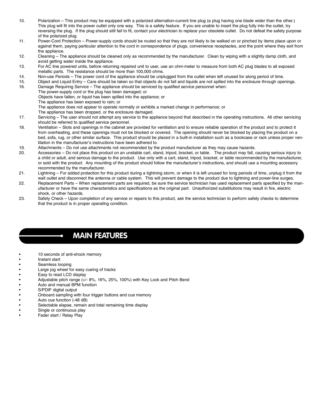 Stanton C.303 manual Main Features 