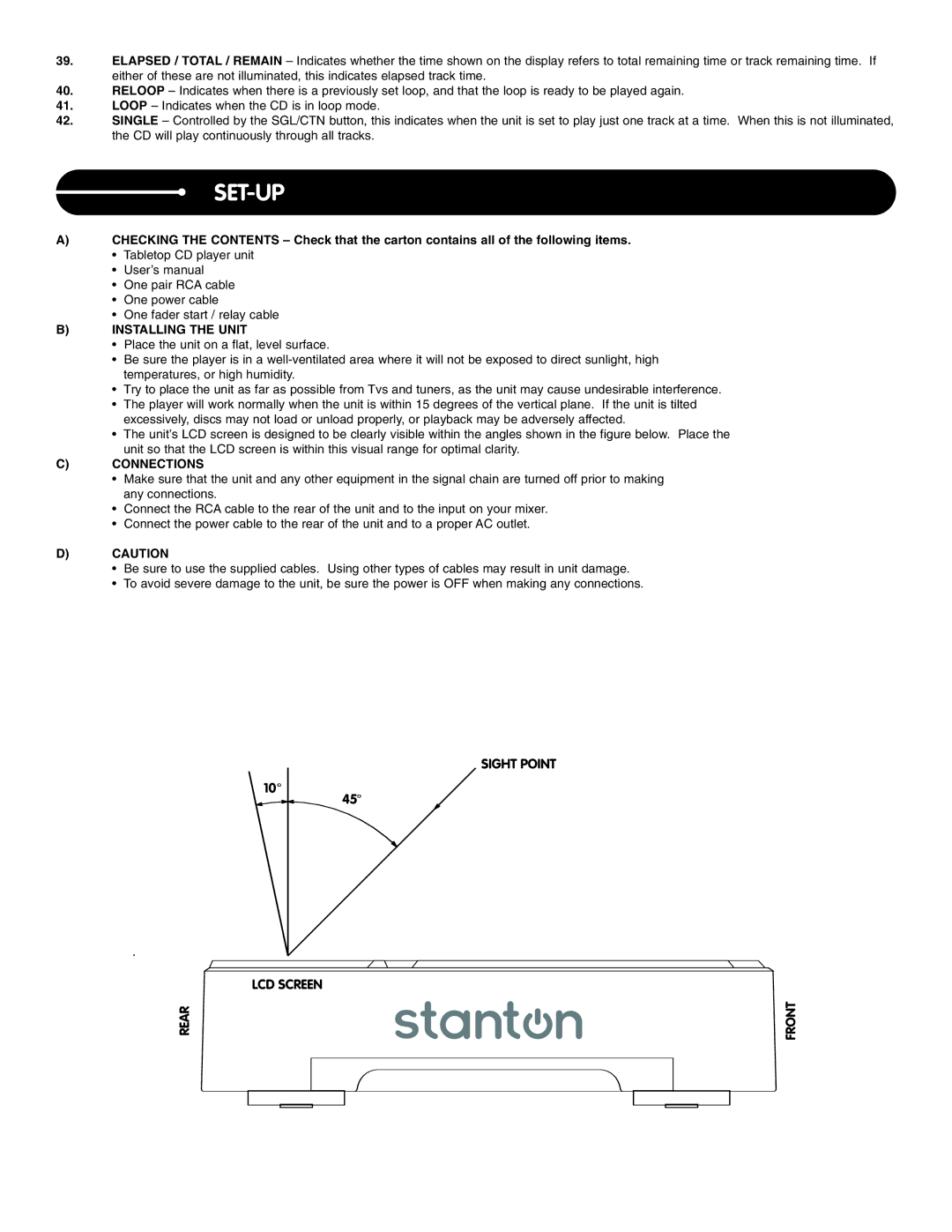 Stanton C.303 manual Set-Up, Installing the Unit, Connections 