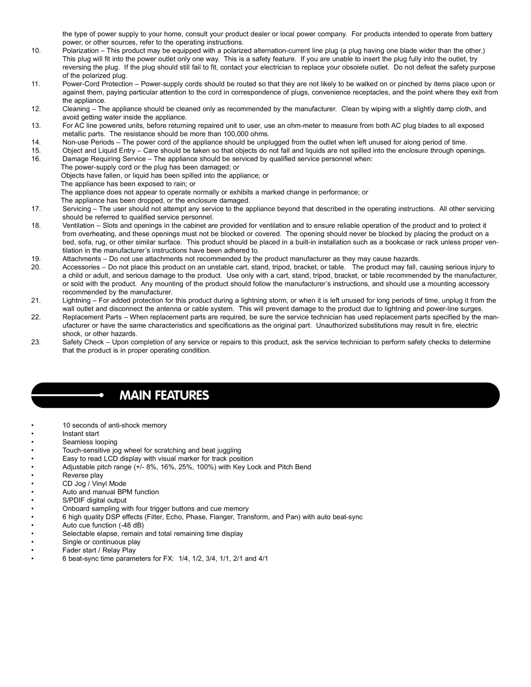 Stanton C.304 manual Main Features 