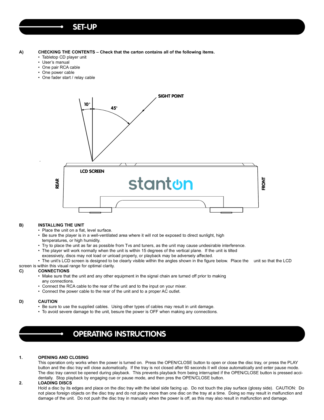 Stanton C.304 manual Set-Up, Operating Instructions 