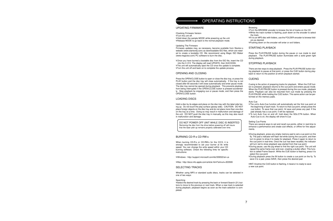 Stanton C.313 user manual LCD Display, Setup 