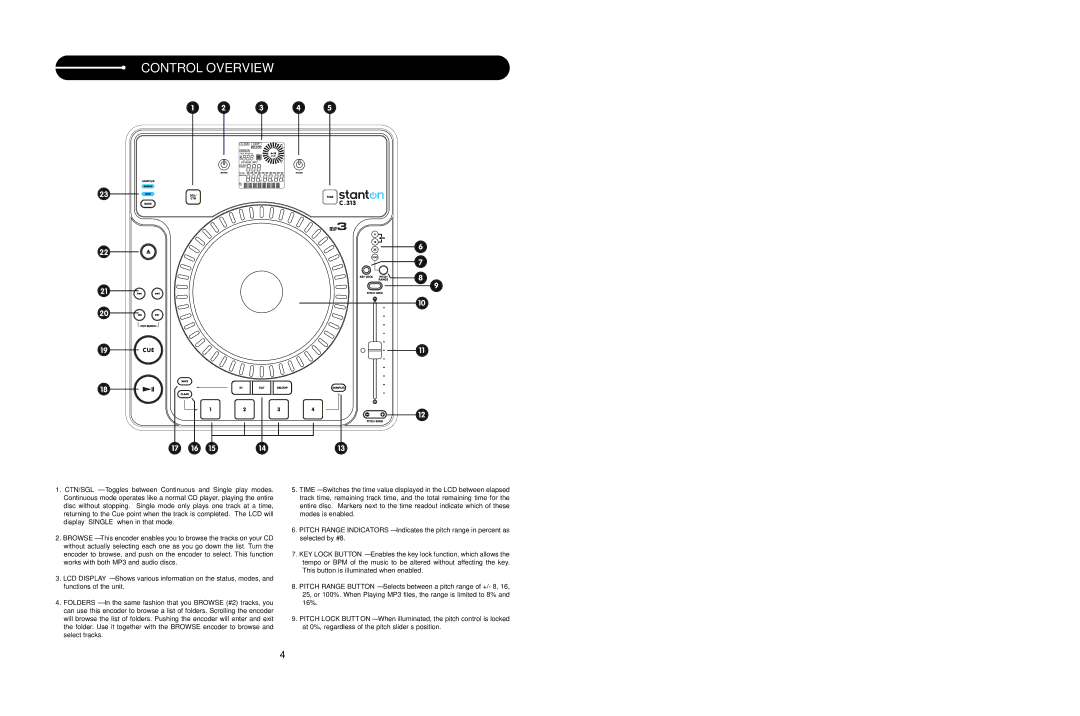 Stanton C.313 user manual Specifications, Factory Settings 