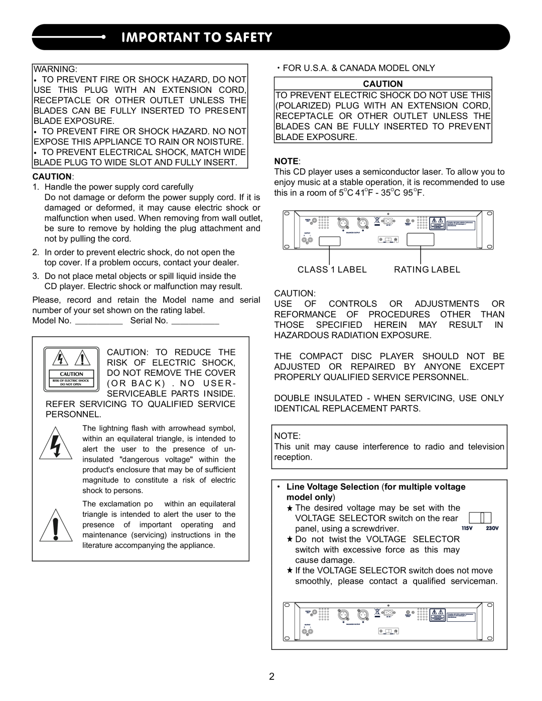 Stanton C.402 user manual Important To Safety 