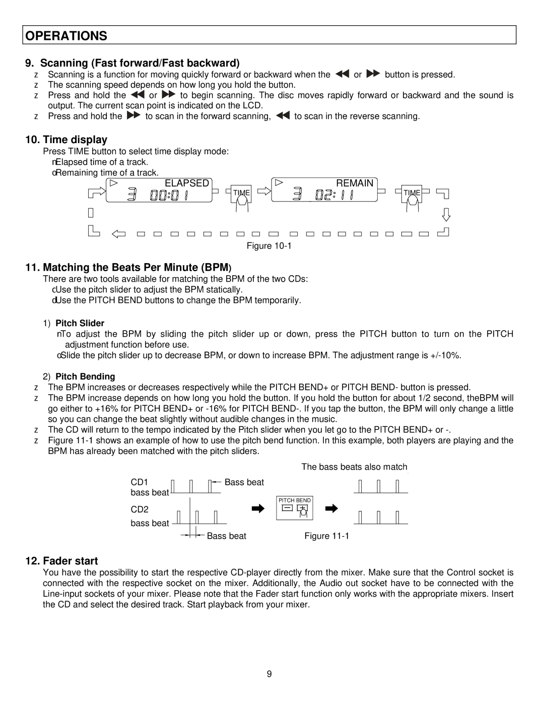 Stanton C.501 user manual Scanning Fast forward/Fast backward, Time display, Matching the Beats Per Minute BPM, Fader start 