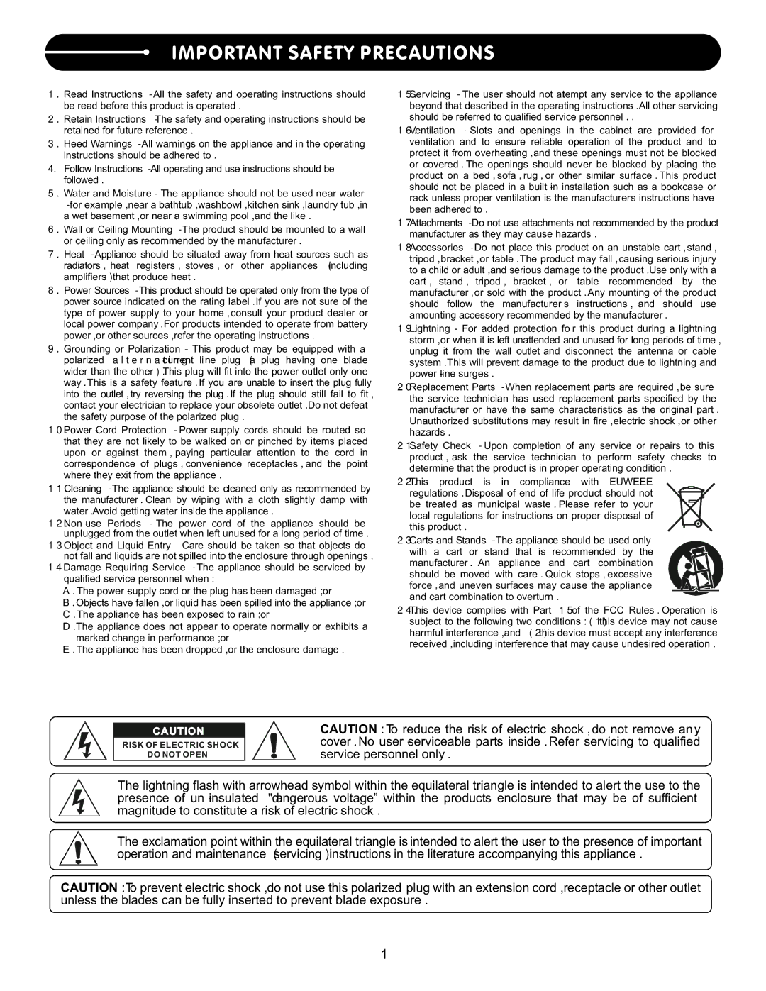 Stanton C.502 user manual Important Safety Precautions 