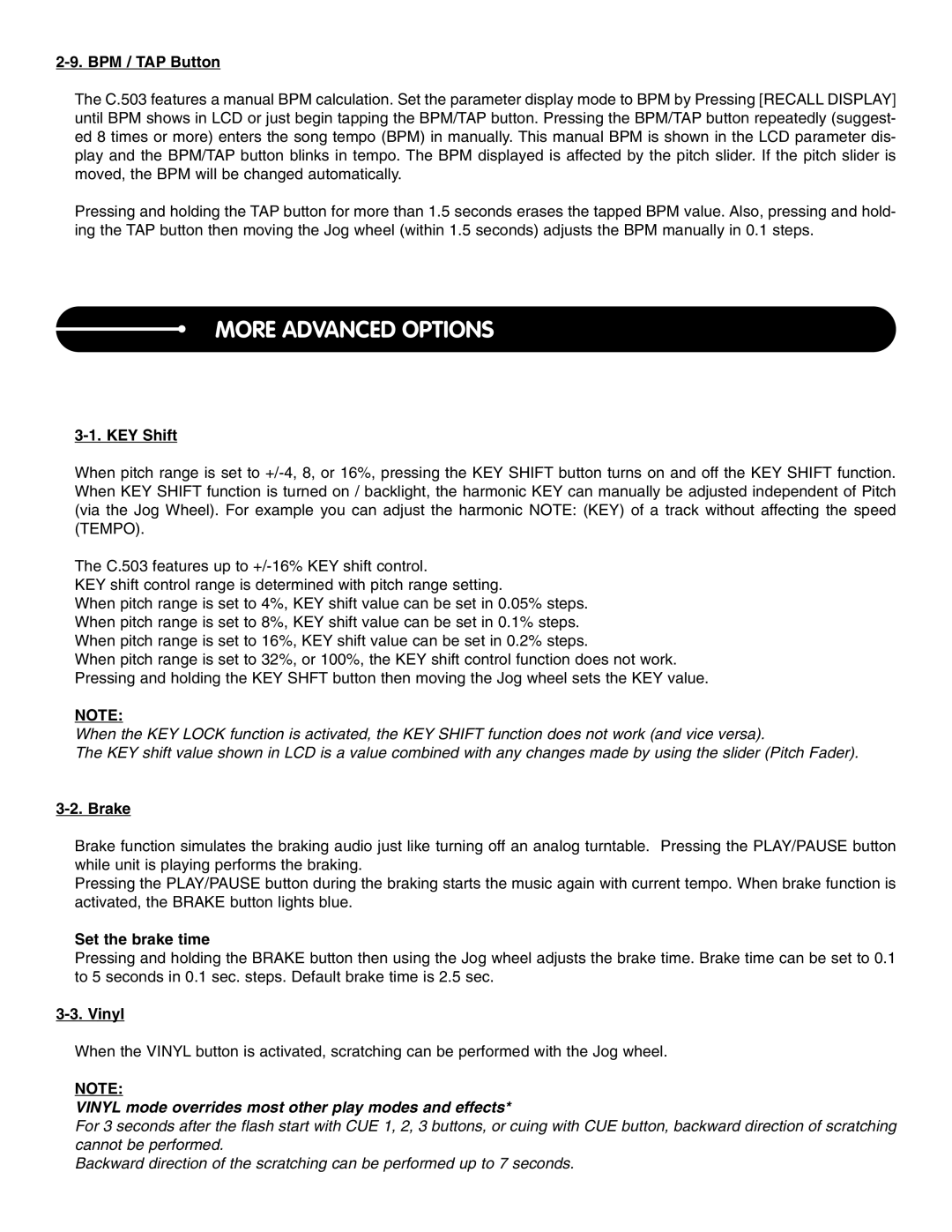 Stanton C.503 manual More Advanced Options 