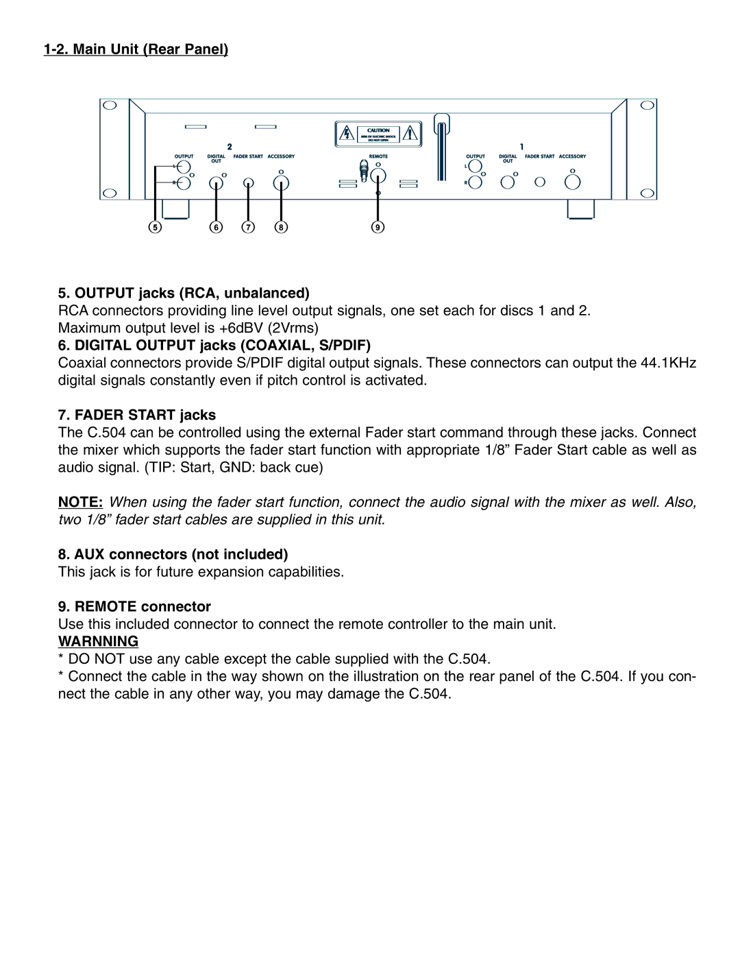 Stanton C.504 manual Warnning 