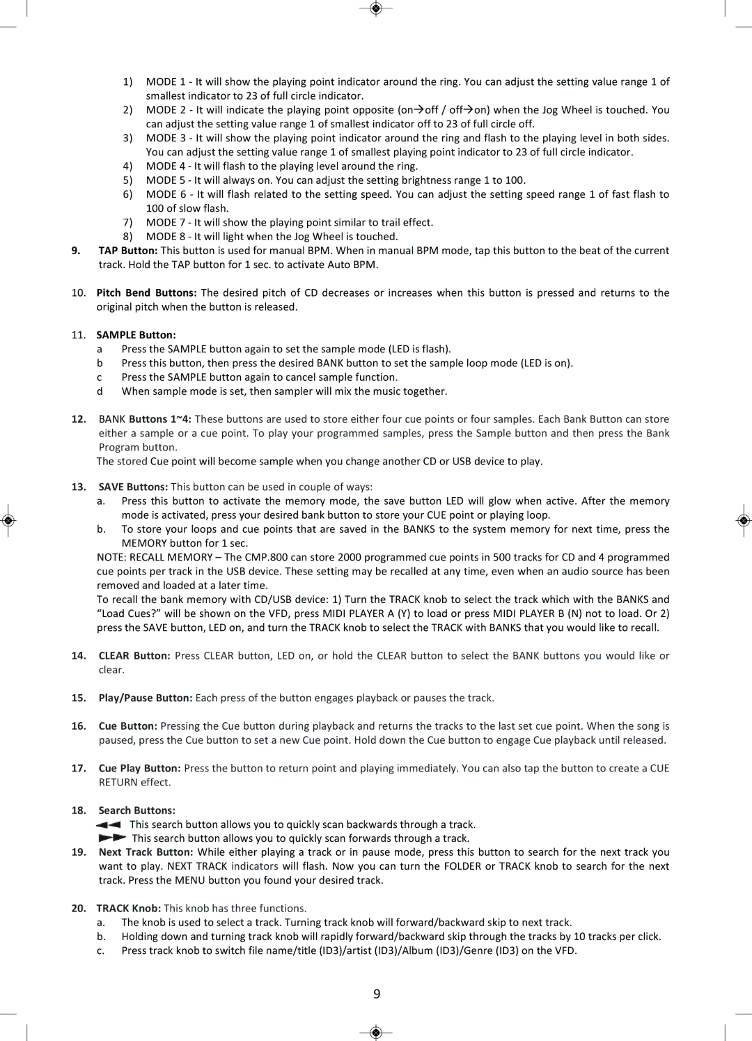 Stanton CMP.800 user manual Sample Button, Search Buttons 