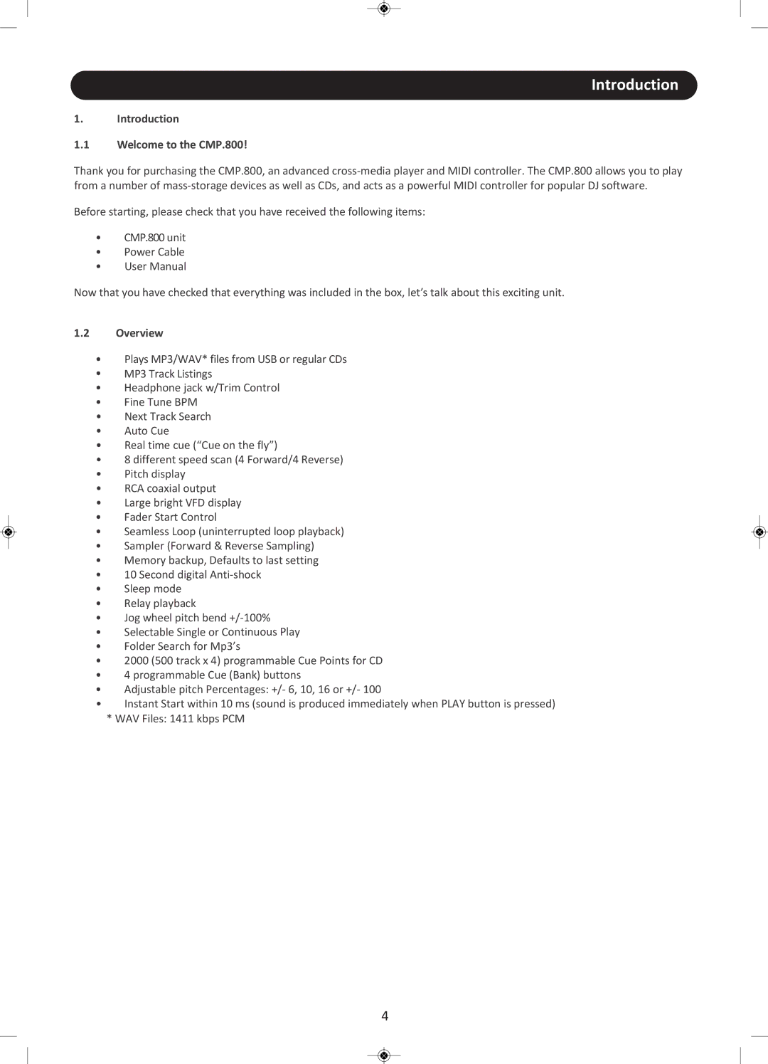 Stanton user manual Introduction Welcome to the CMP.800, Overview 