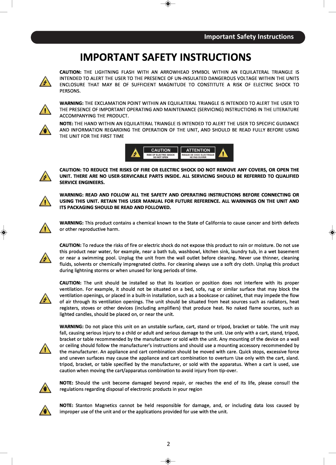 Stanton CMP.800 user manual Important Safety Instructions 