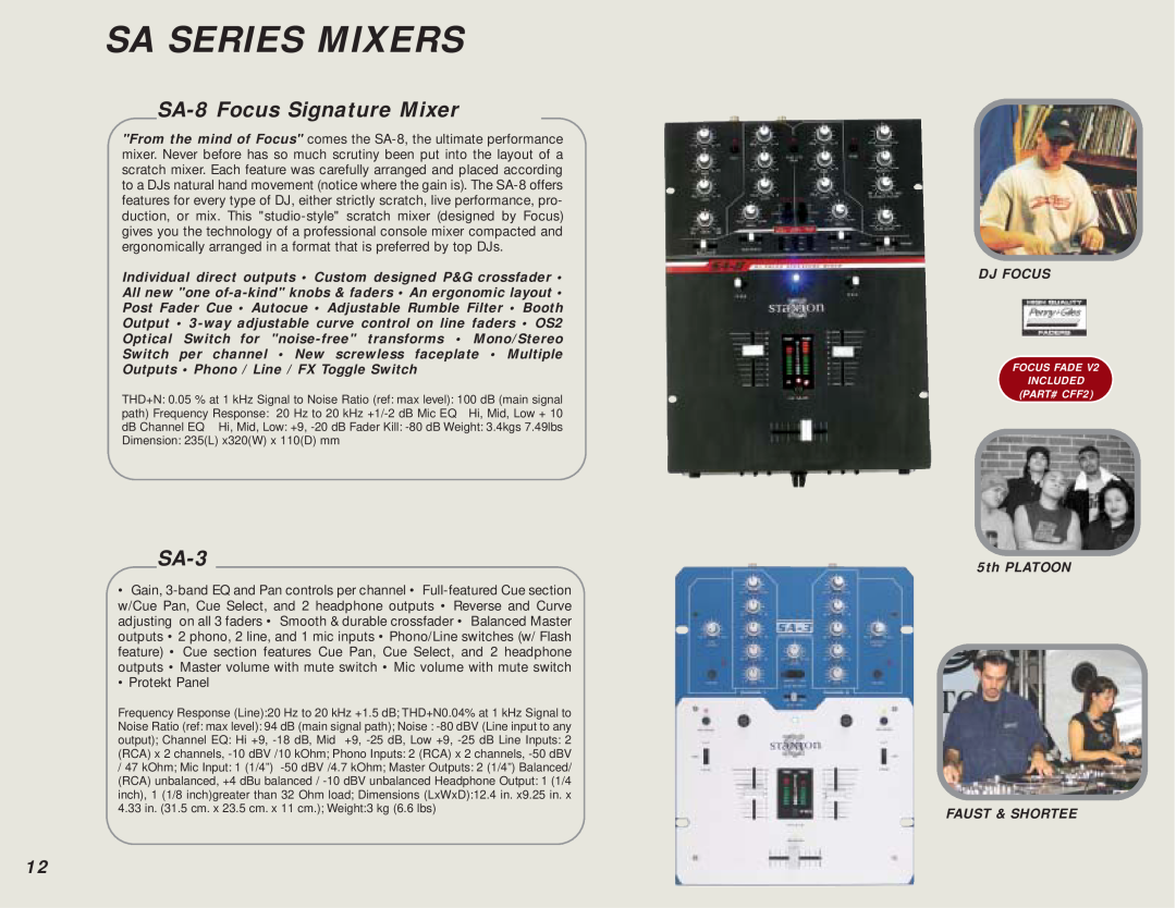 Stanton DJ For Life manual Sa Series Mixers, SA-8Focus Signature Mixer, SA-3, Dj Focus, 5th PLATOON FAUST & SHORTEE 