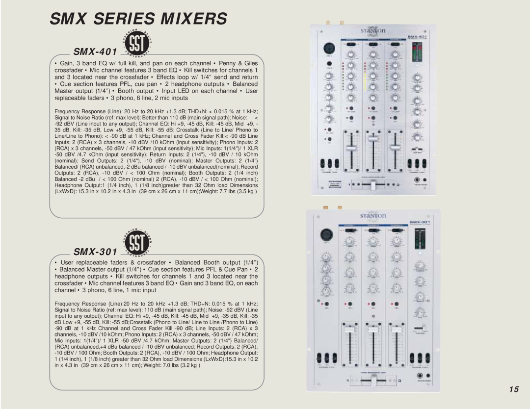 Stanton DJ For Life manual SMX-401, SMX-301, Smx Series Mixers 