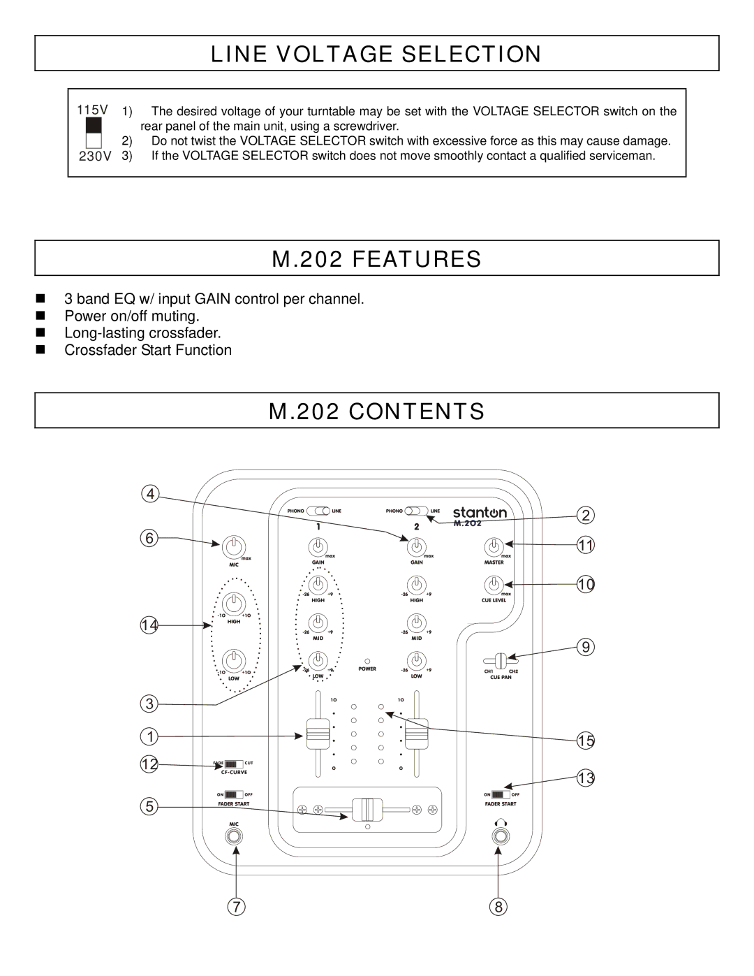 Stanton DJLab.3 owner manual Line Voltage Selection, Features, Contents 