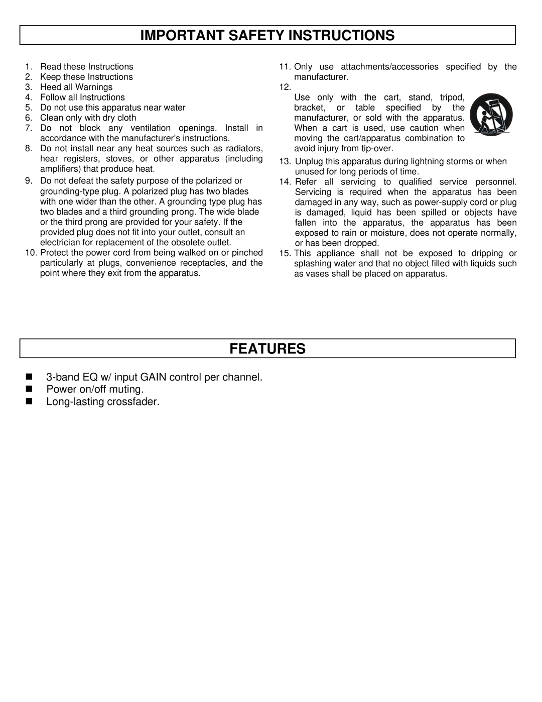 Stanton M.201 manual Important Safety Instructions, Features 