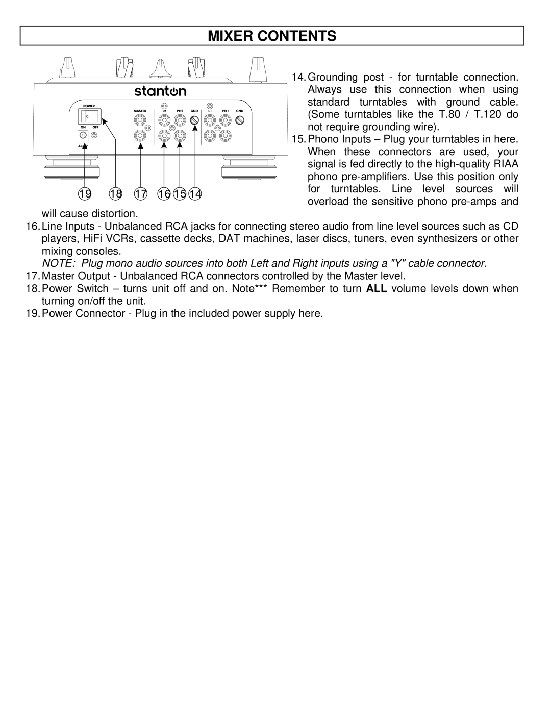 Stanton M.201 manual Grounding post for turntable connection 