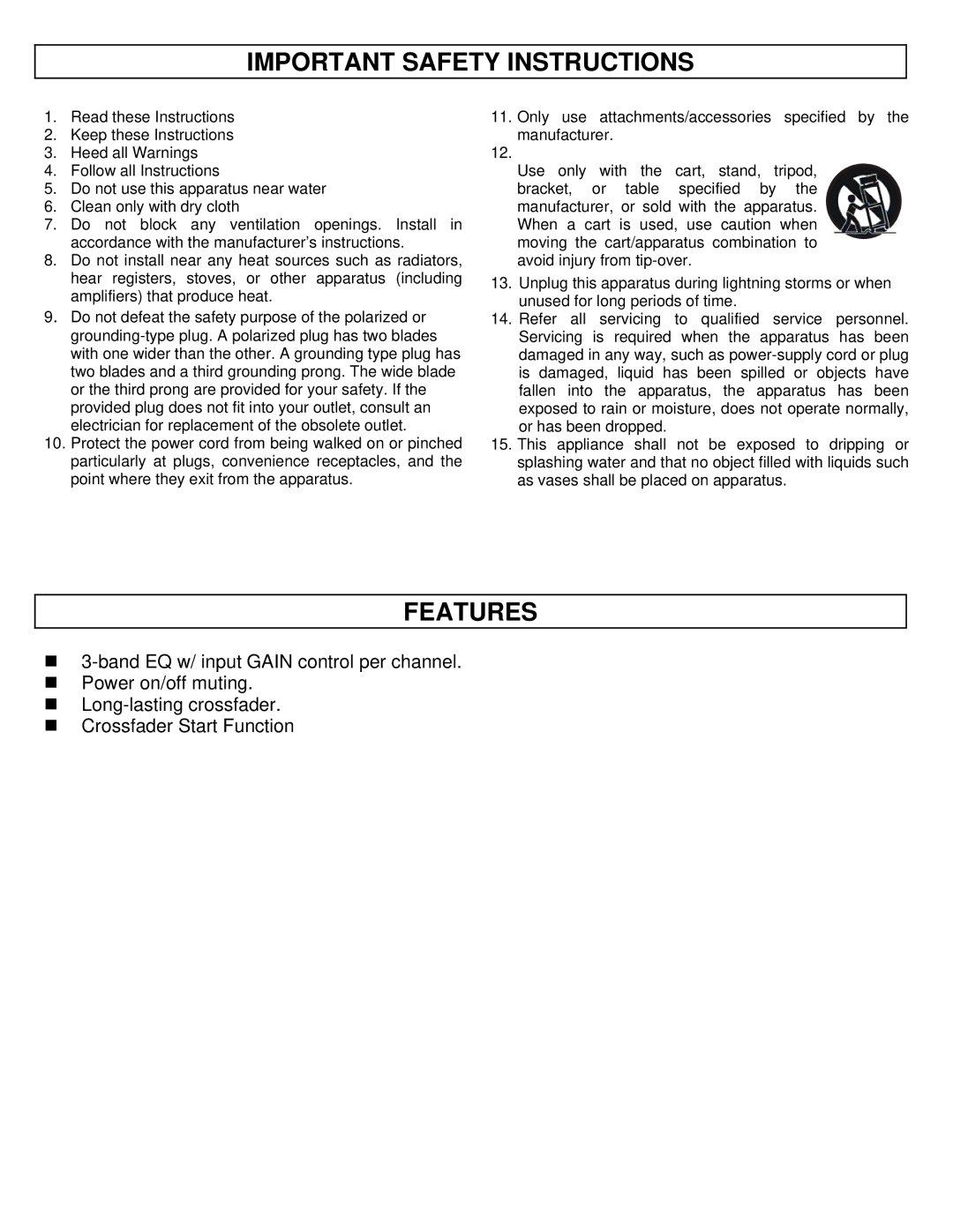 Stanton M.202 manual Important Safety Instructions, Features 