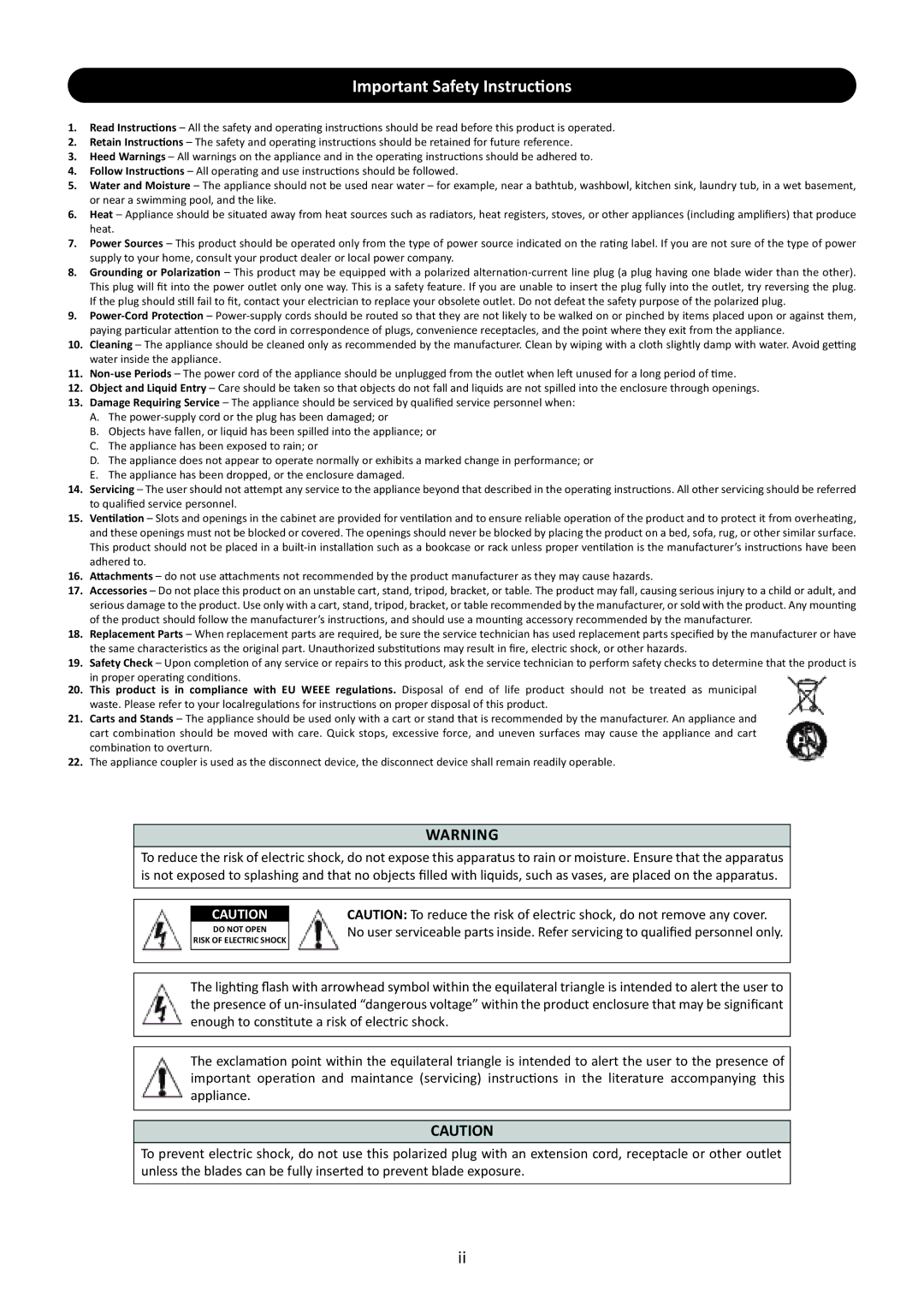 Stanton M.203 user manual Important Safety Instructions 