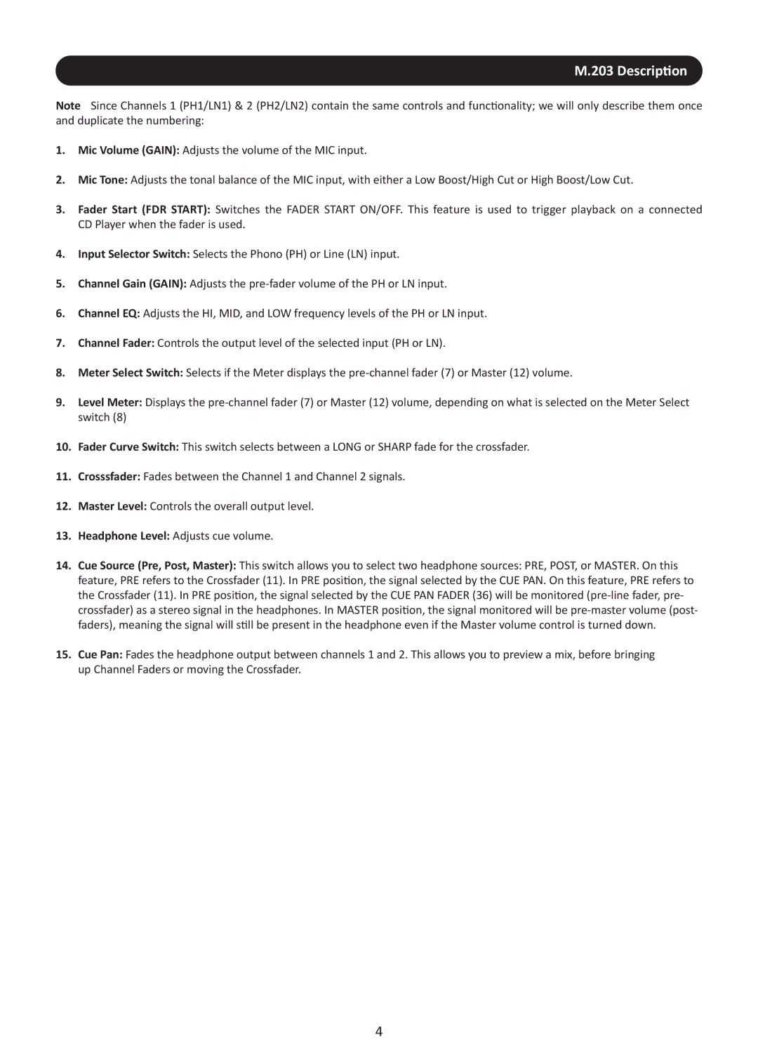 Stanton M.203 user manual Description 