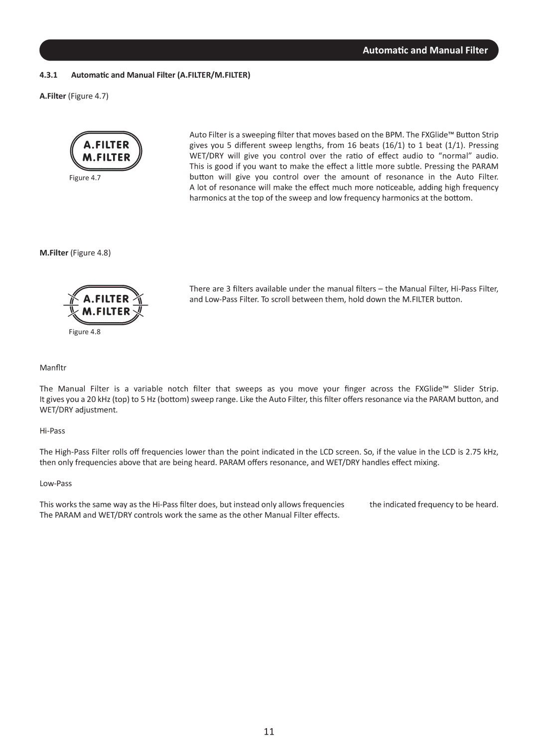 Stanton M.207 user manual Automatic and Manual Filter 