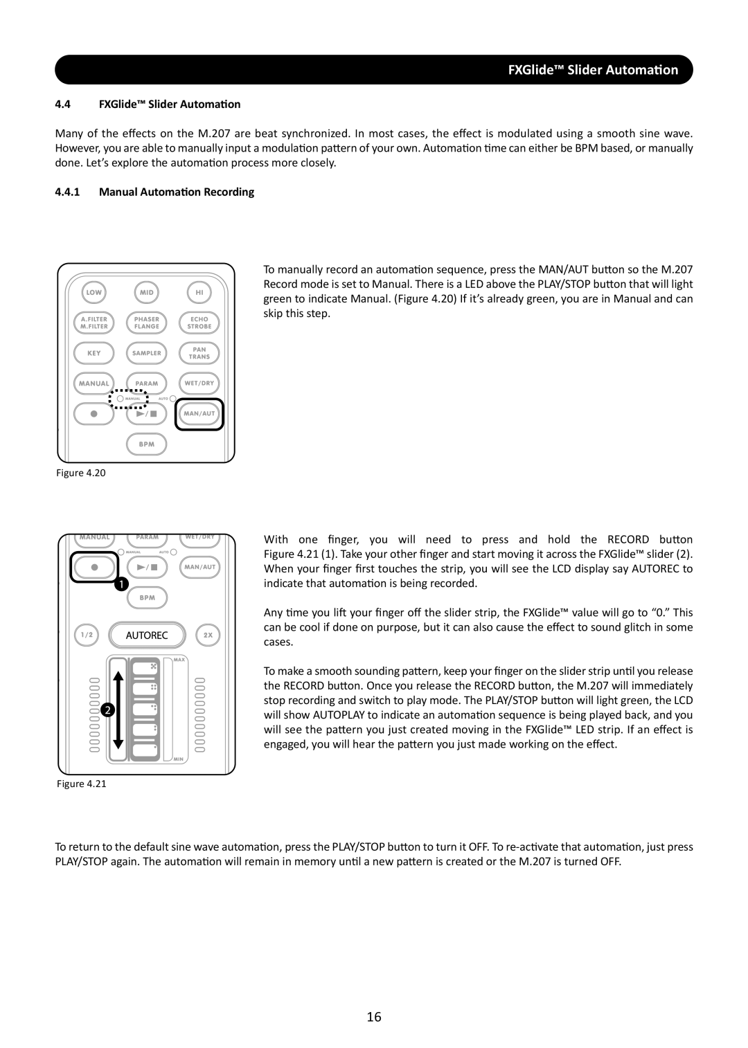 Stanton M.207 user manual FXglide Slider Automation, Manual Automation Recording 