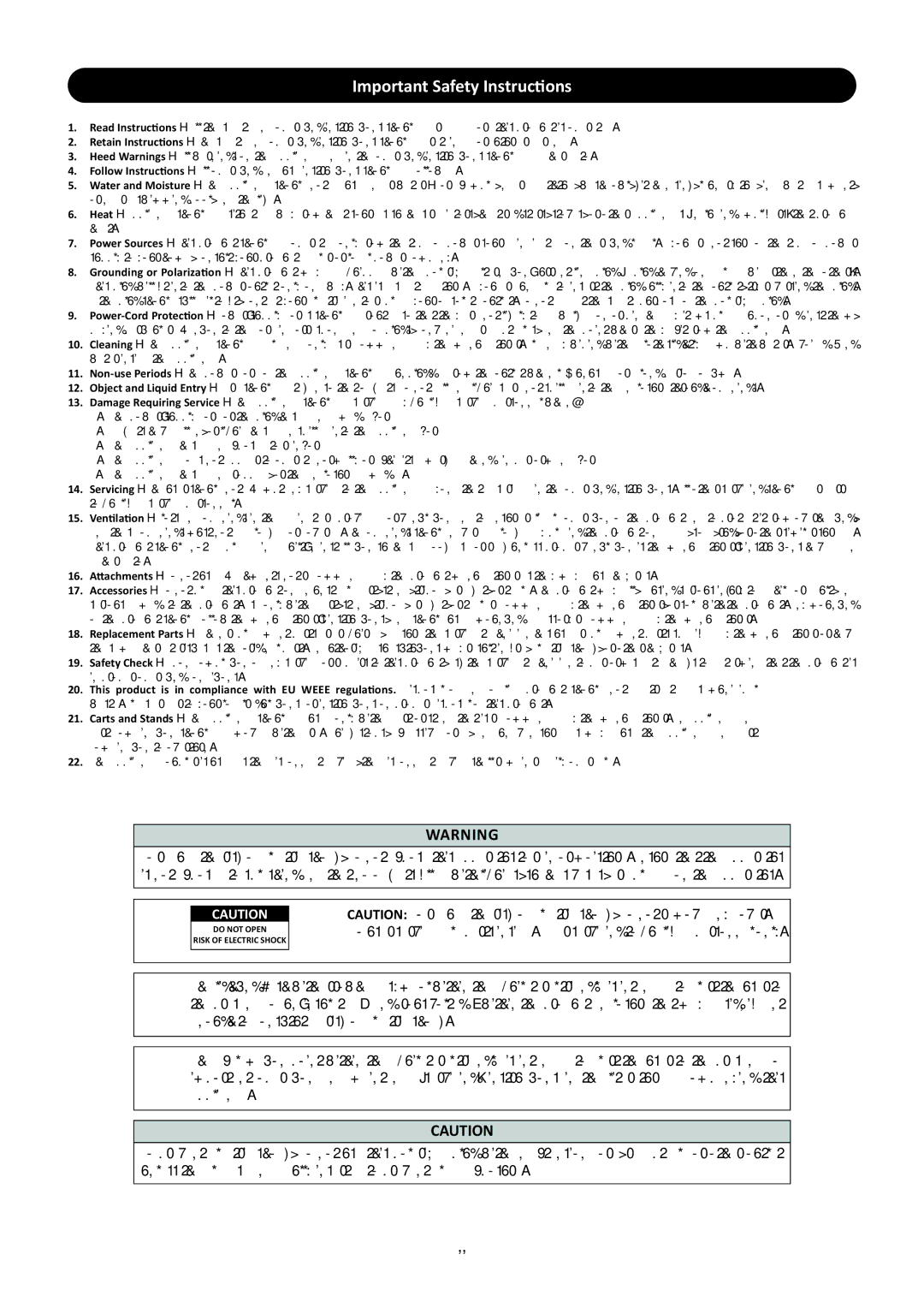 Stanton M.207 user manual Important Safety Instructions 