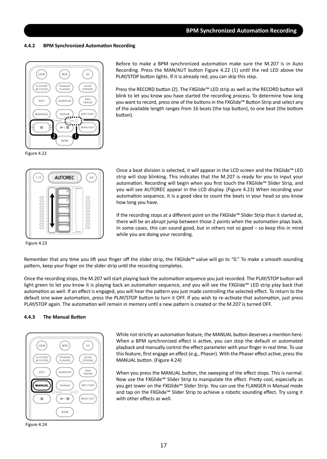 Stanton M.207 user manual BPM Synchronized Automation Recording, Manual Button 