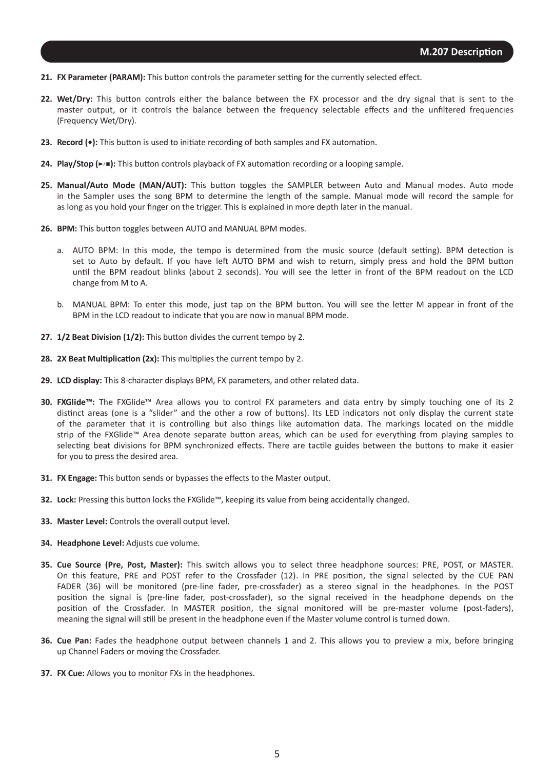 Stanton M.207 user manual Description 