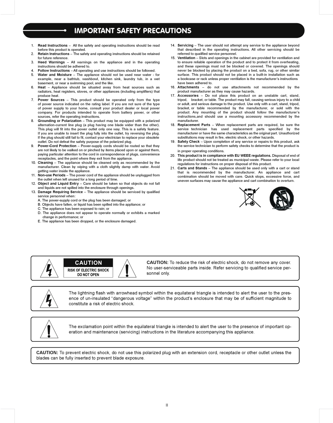 Stanton M.212 user manual Important Safety Precautions 