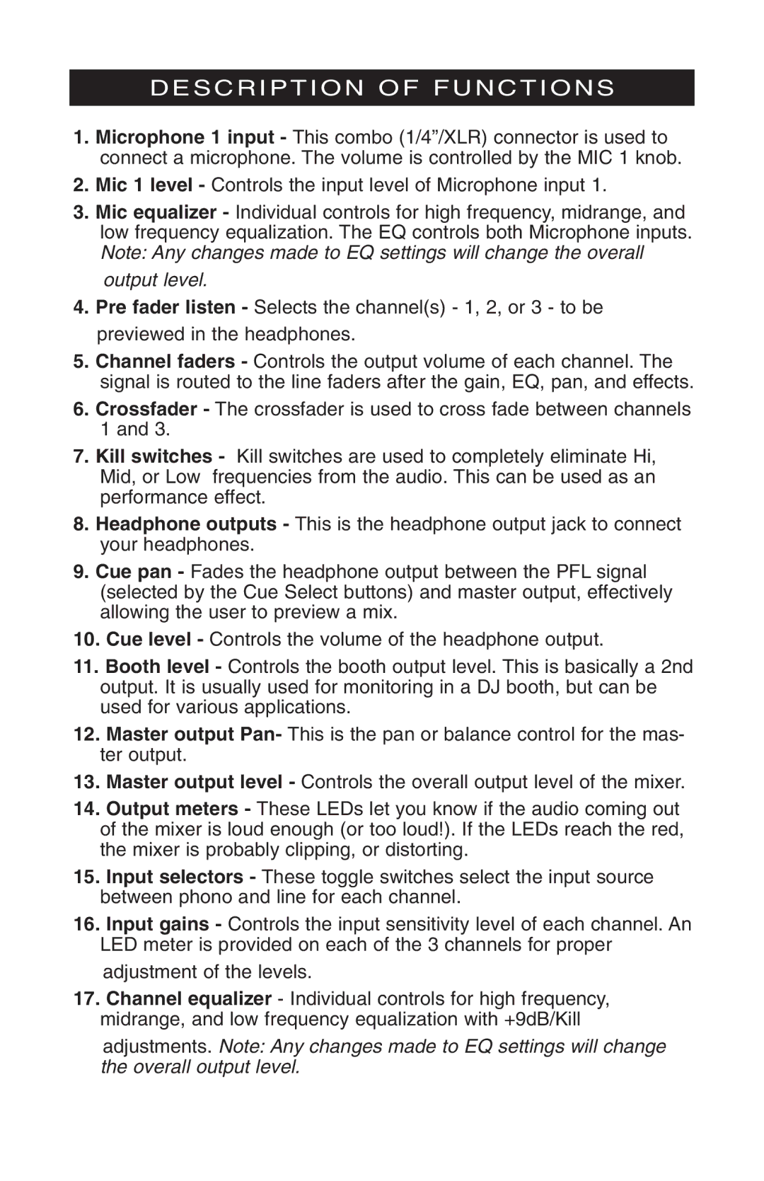 Stanton M.303 owner manual Output level 