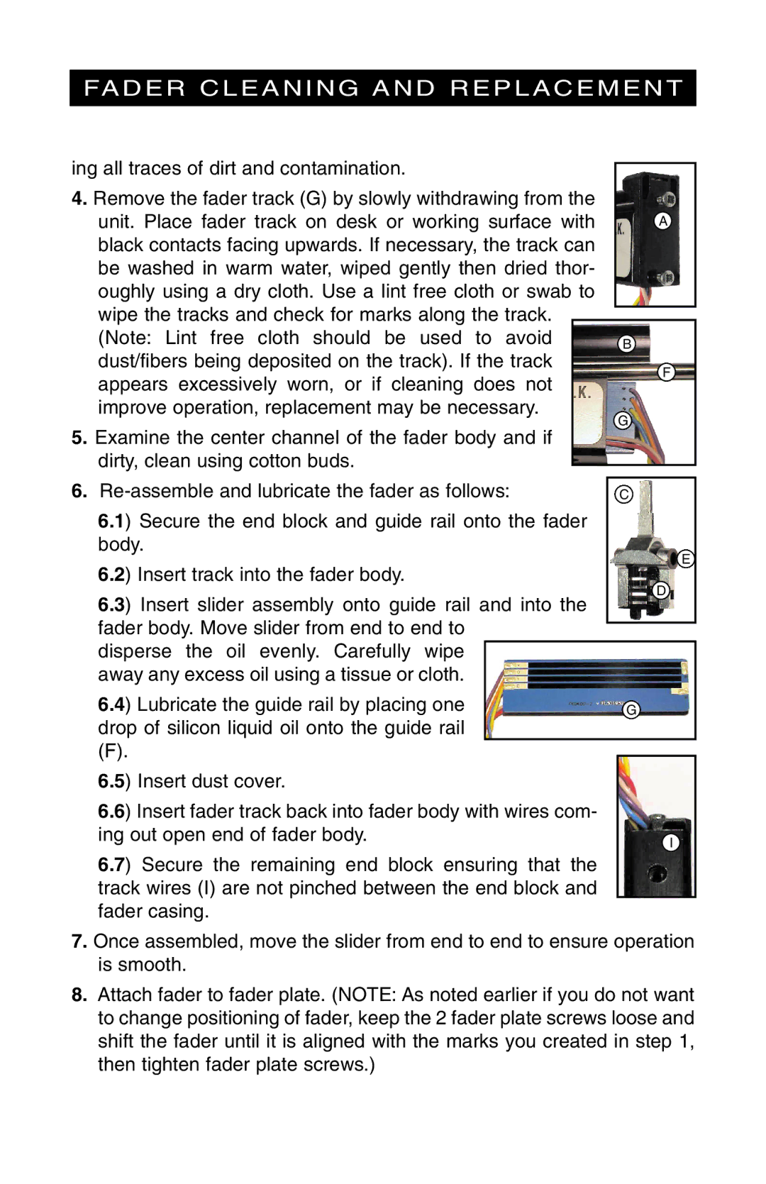 Stanton M304 owner manual Fader Cleaning and Replacement 