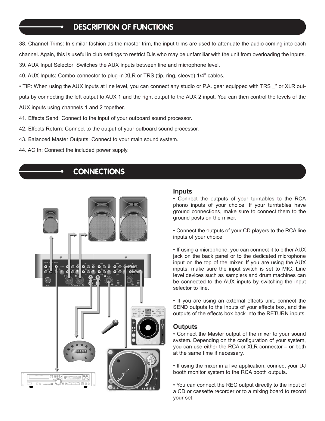 Stanton M.505 manual Connections, Inputs 