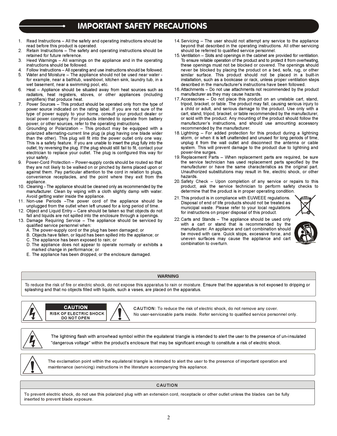 Stanton PRO.V4 user manual Important Safety Precautions 