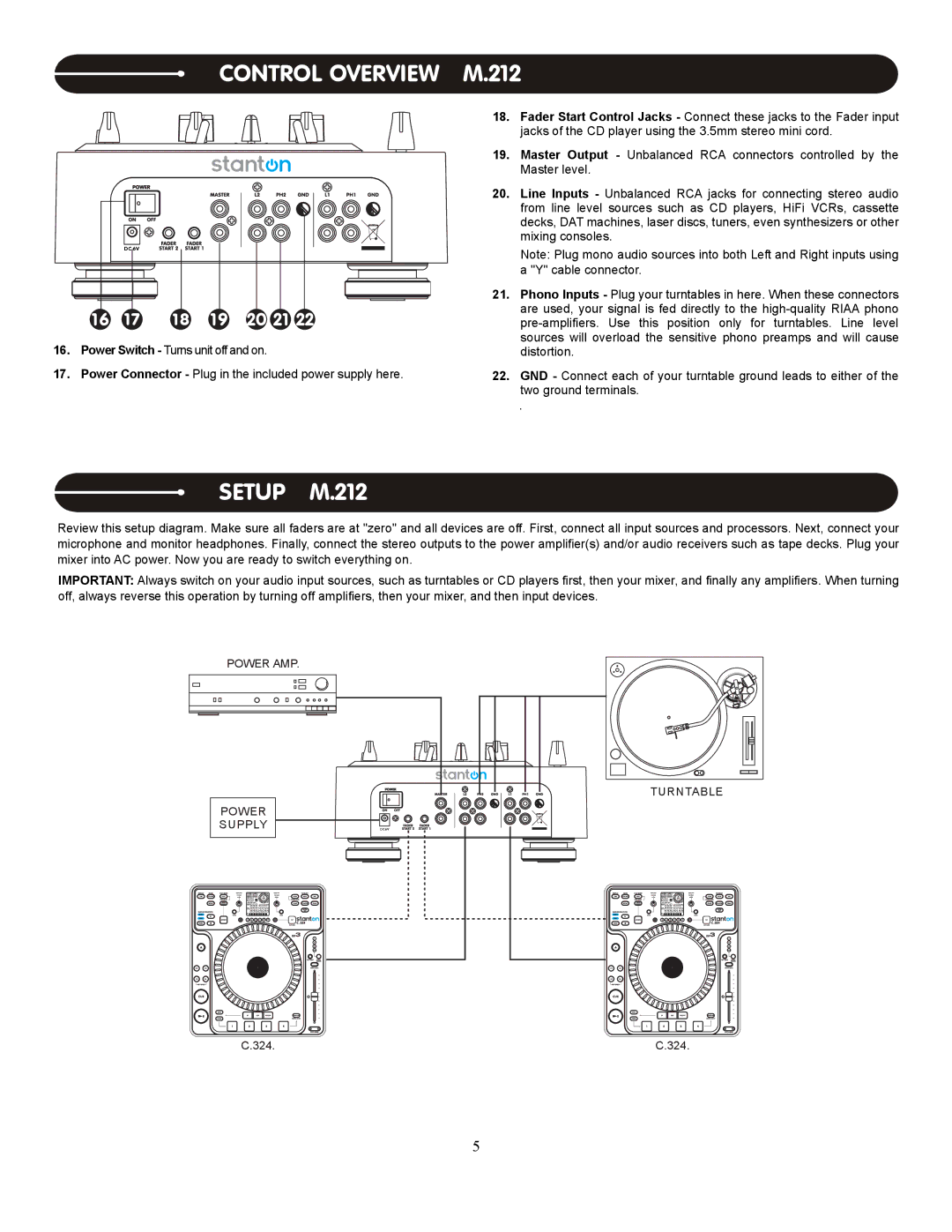 Stanton PRO.V4 user manual Setup M.212, 20 21 