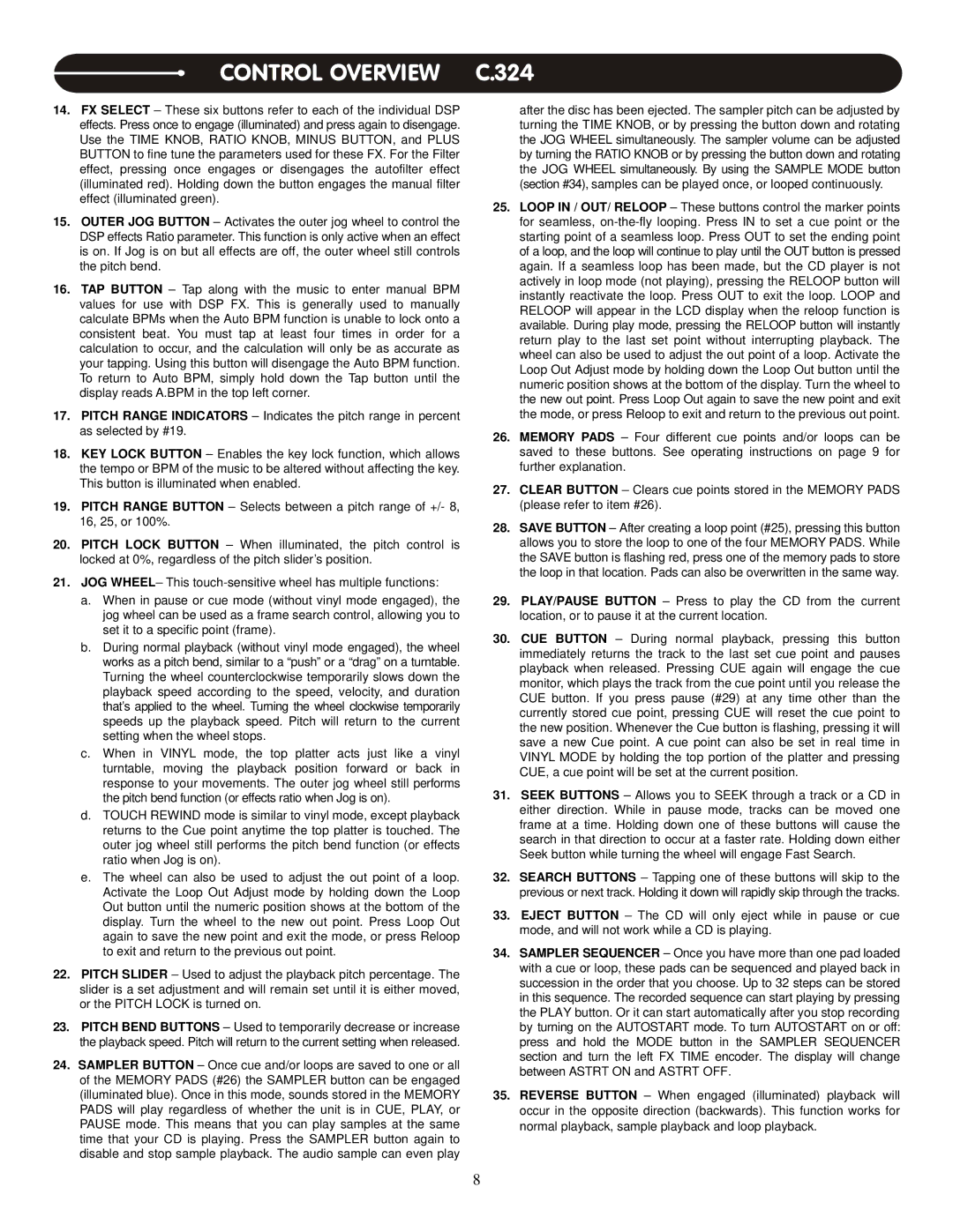 Stanton PRO.V4 user manual Control Overview C.324 