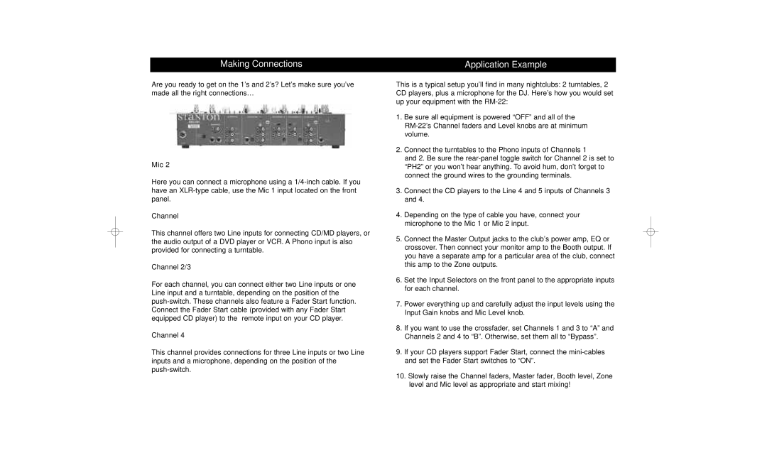 Stanton RM-22 owner manual Making Connections, Application Example 