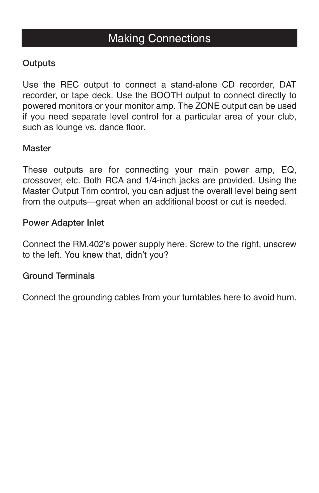 Stanton RM-402 owner manual Making Connections 