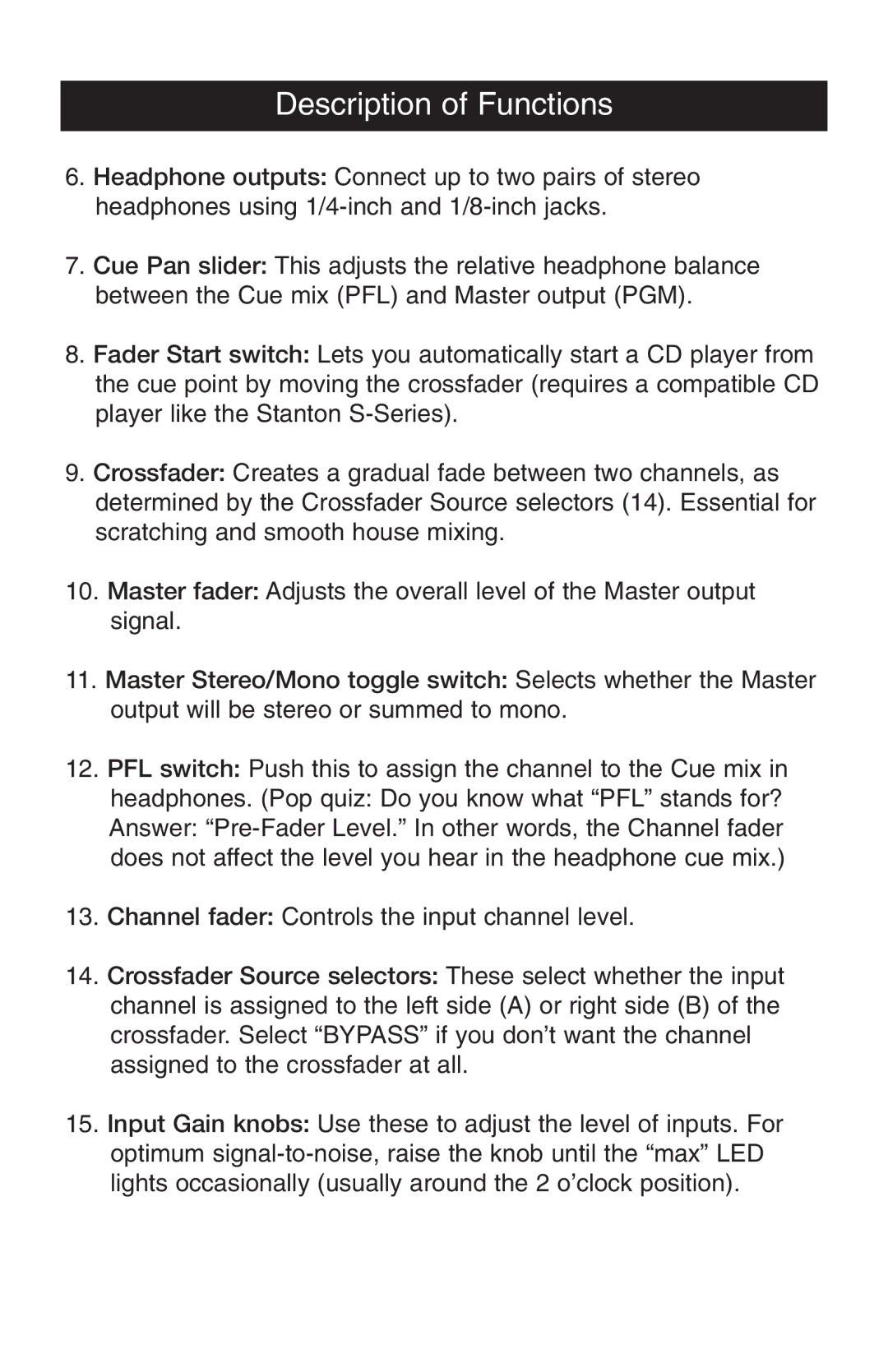 Stanton RM-402 owner manual Description of Functions 