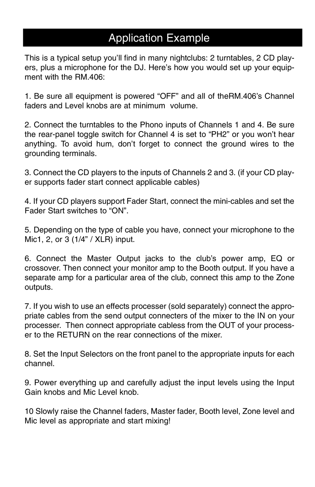 Stanton RM-406 owner manual Application Example 