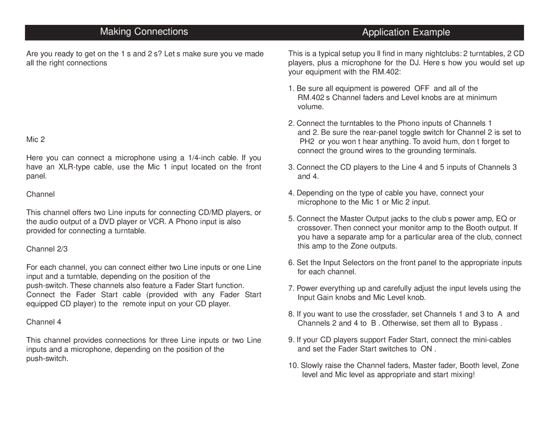 Stanton RM.402 owner manual Making Connections, Application Example 