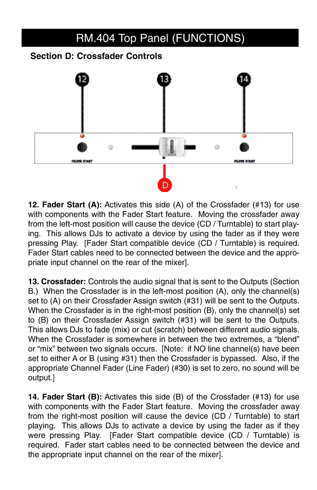 Stanton RM.404 owner manual Section D Crossfader Controls 