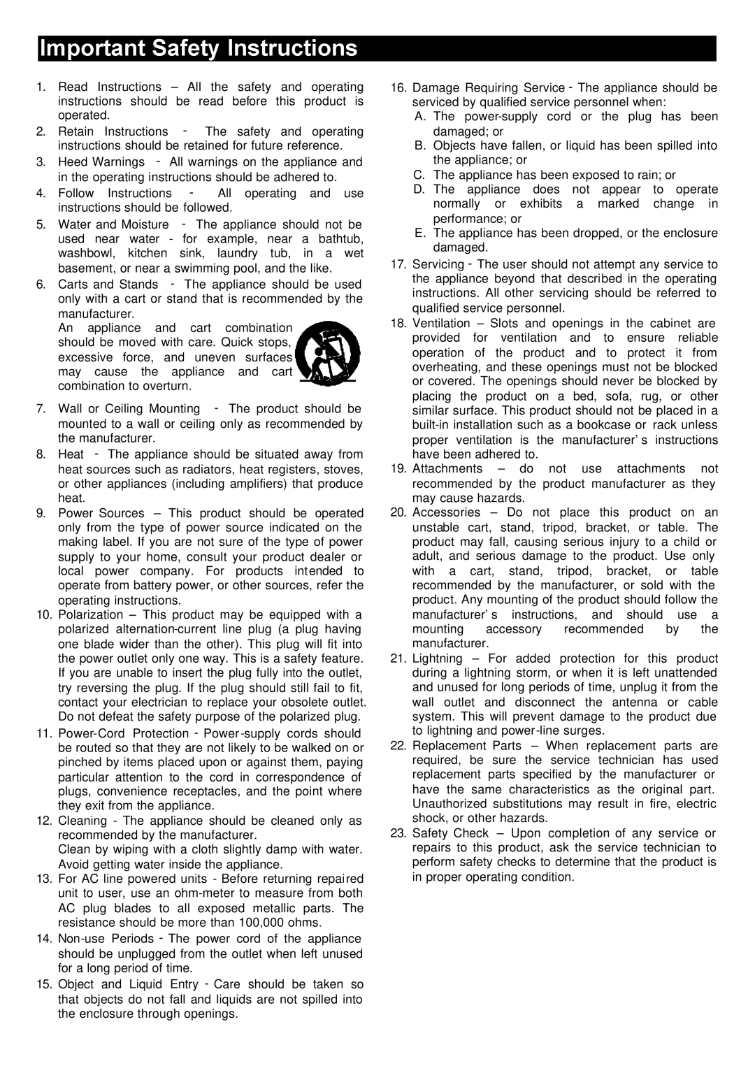 Stanton S-350 user manual Important Safety Instructions 