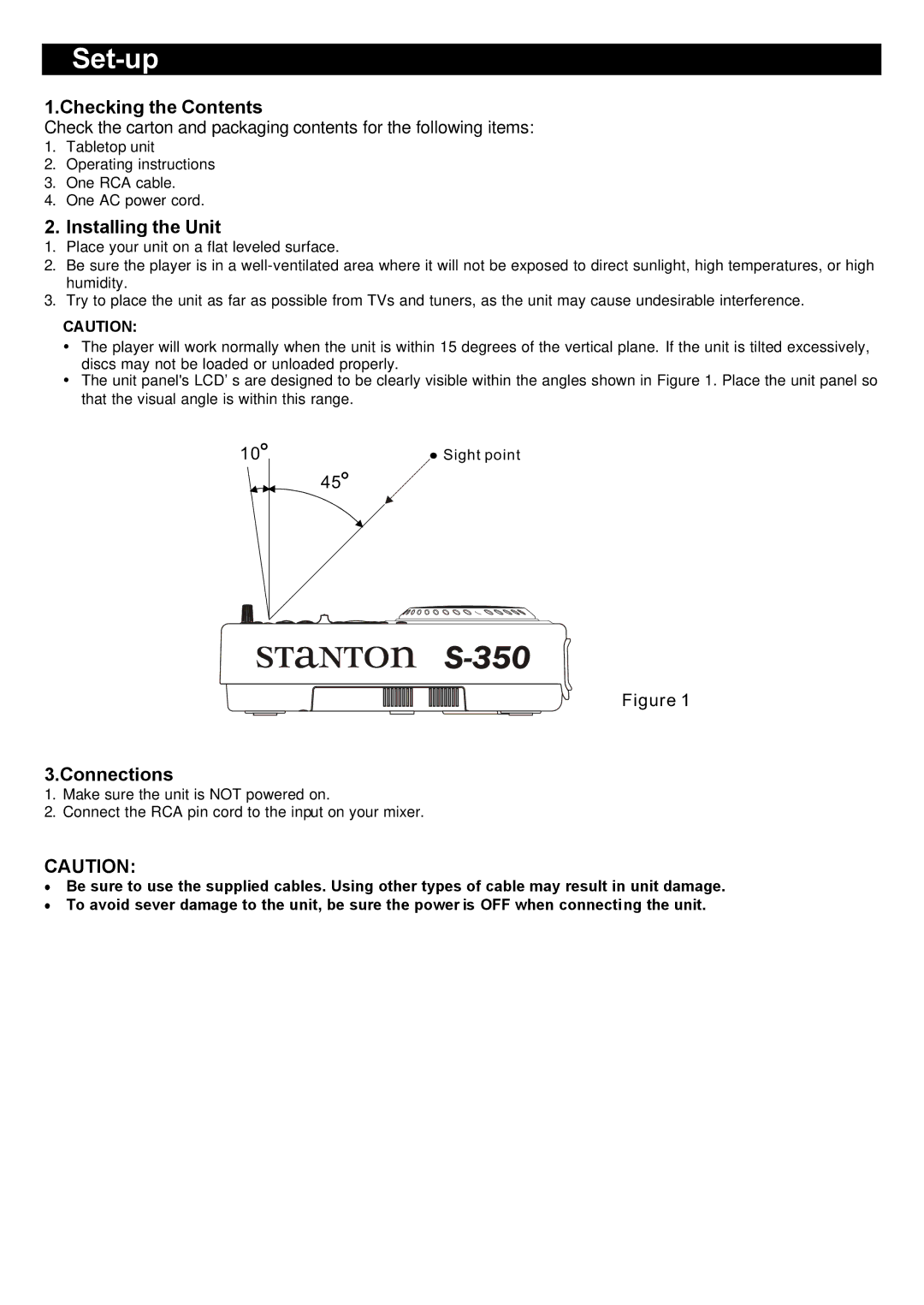 Stanton S-350 user manual Set-up, Checking the Contents 