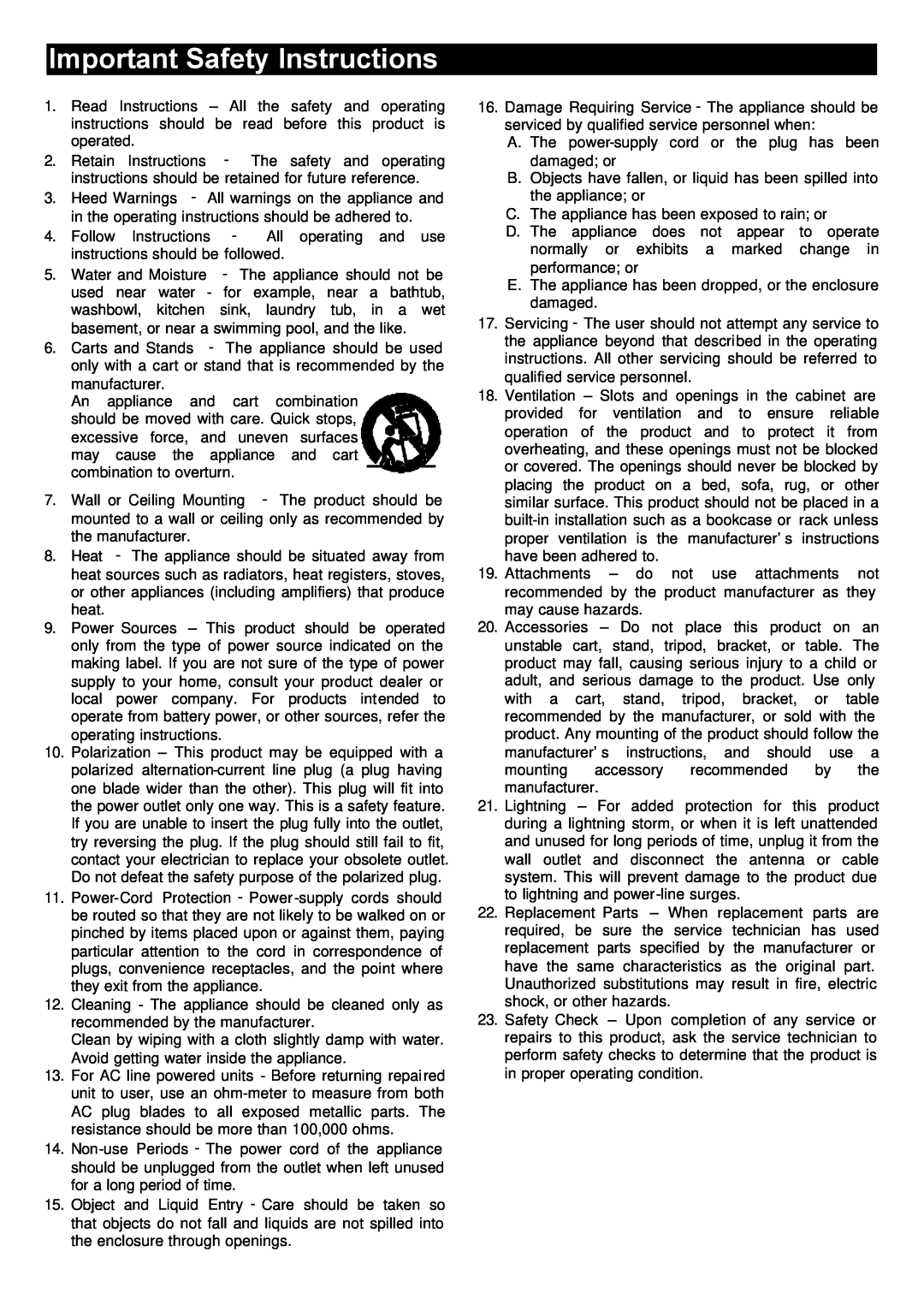 Stanton S-450 user manual Important Safety Instructions 