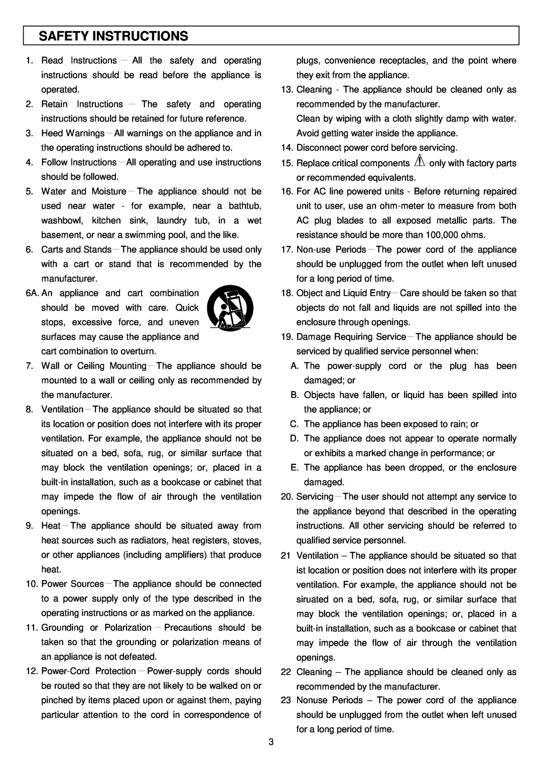 Stanton S-500 user manual Safety Instructions 