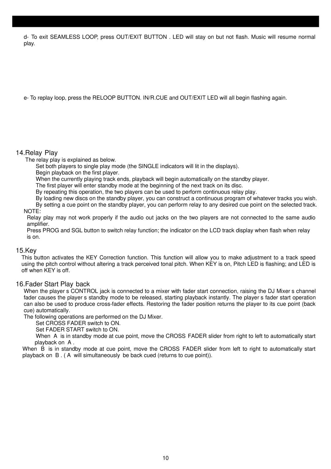 Stanton S-650 MK II manual Relay Play, 15.Key, Fader Start Playback 