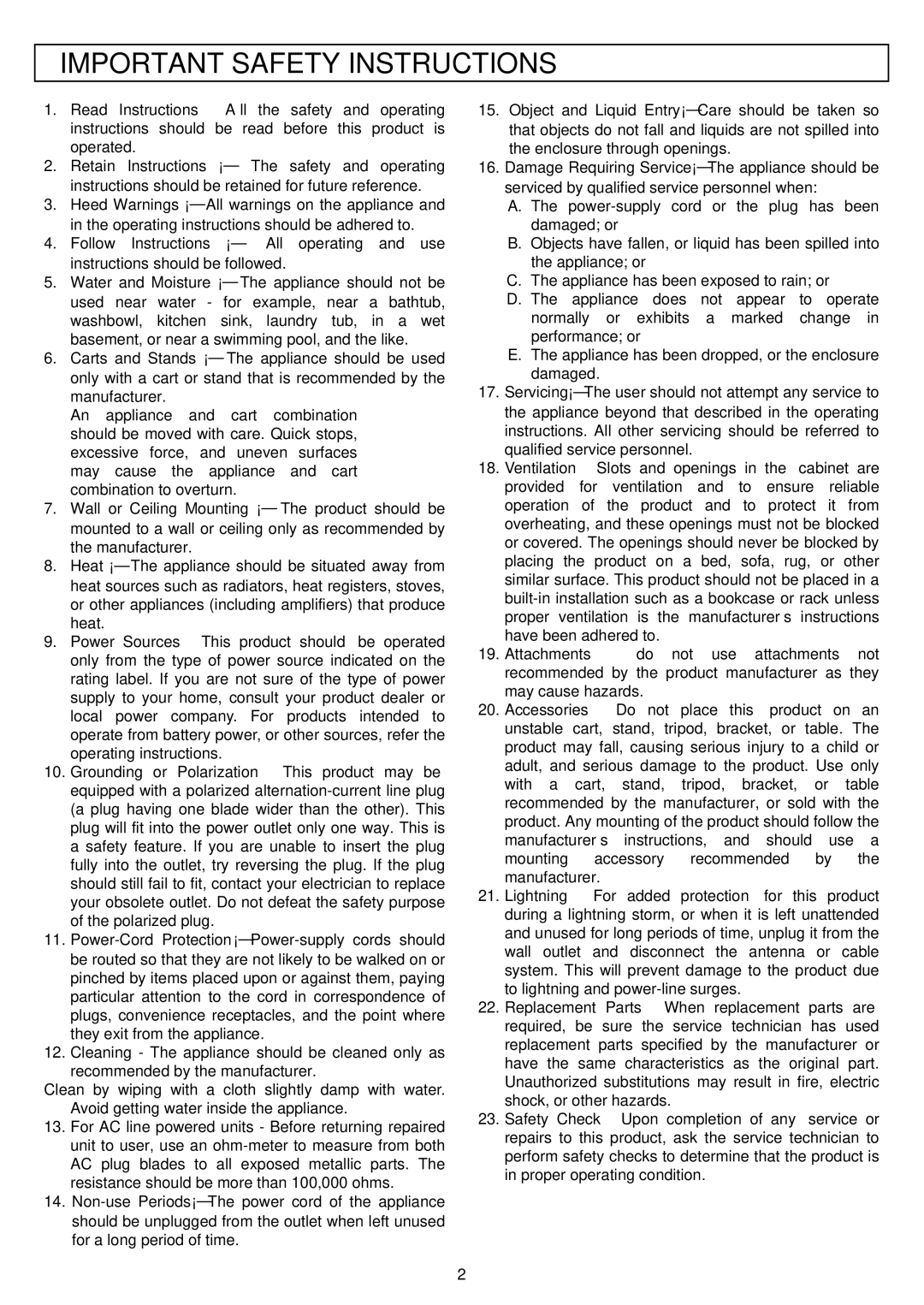 Stanton S-650 MK II manual Important Safety Instructions 